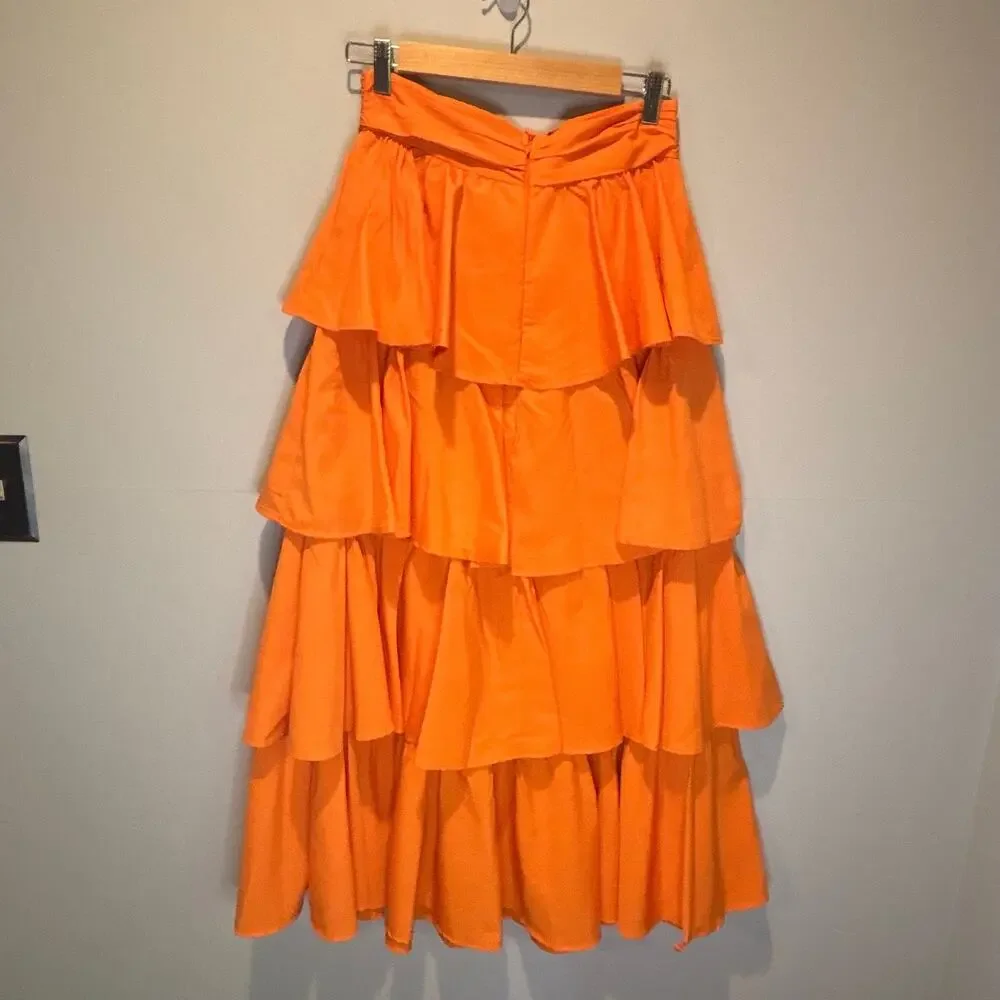 Mika & Gala Lilywhyt NWT Bright Orange Tiered Ruffle Maxi Skirt - size Medium